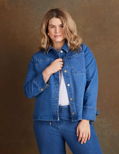 Live Unlimited London Denim Patch Pocket Cropped Jacket Blue