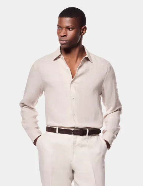 Hawes & Curtis Slim Fit Pure Linen Shirt Natural