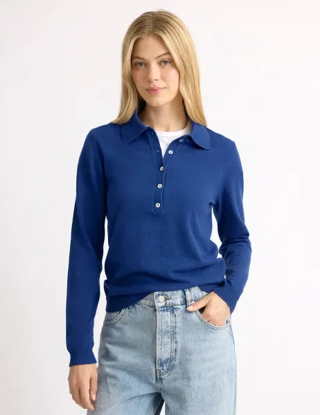 Albaray Cotton Blend Textured Top with Wool Blue