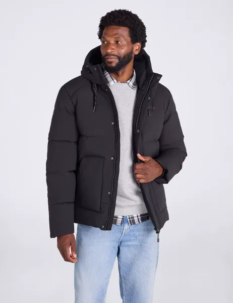 Borg Lined Padded Hooded Jacket Black