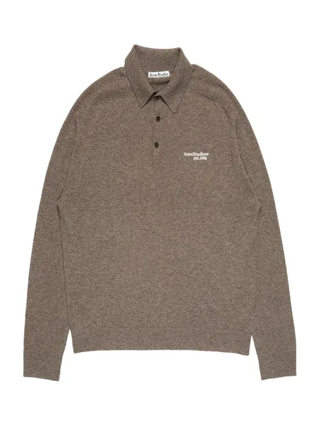 Men Wool Knit Polo Sweater Brown Melange