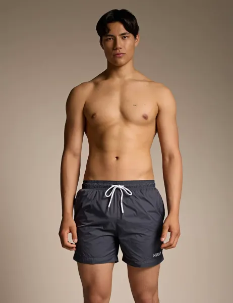HUGO HAITI Logo Print Swim Shorts Dark Grey