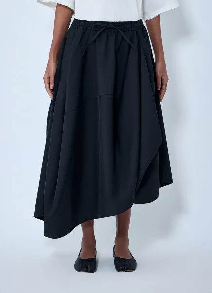 Asymmetric Gathered Midi Skirt