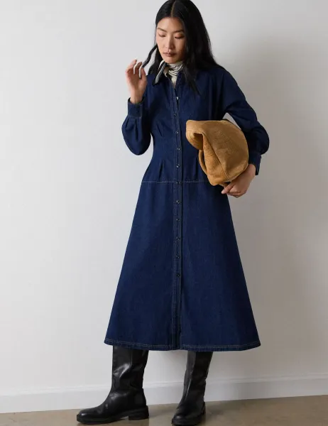 Whistles Denim Midi Shirt Dress Denim