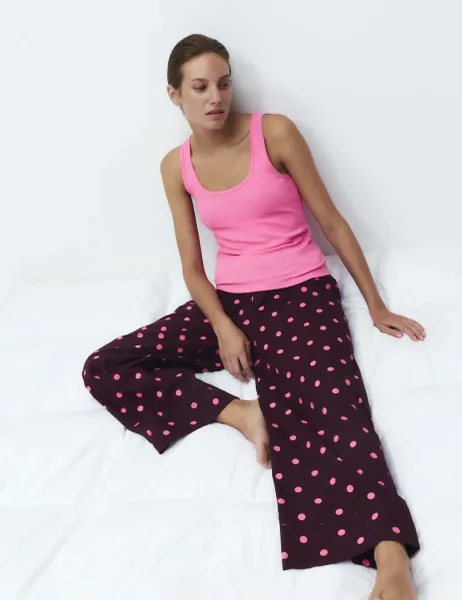 Marks & Spencer Poplin Striped Wide Leg Pyjama Bottoms Burgundy Mix