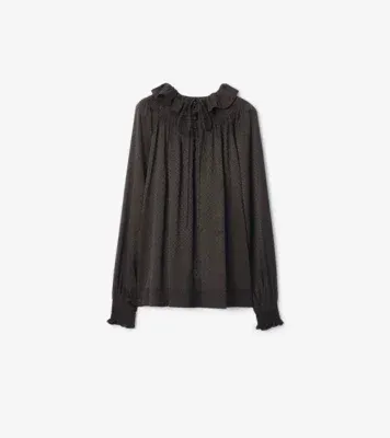 Geometric Silk Blouse in Hawk brown