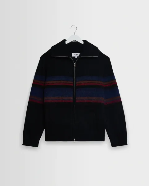 Norris - Black and Multicolour Knitted Funnel Neck