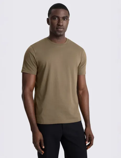 Moss Regular Fit Crew Neck Cotton T-Shirt Taupe
