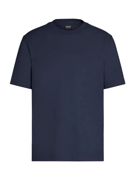 Fine-Knit Linen T-Shirt Navy