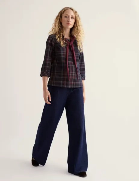 Seasalt Cornwall Cord Checked Button Through Relaxed Top Purple