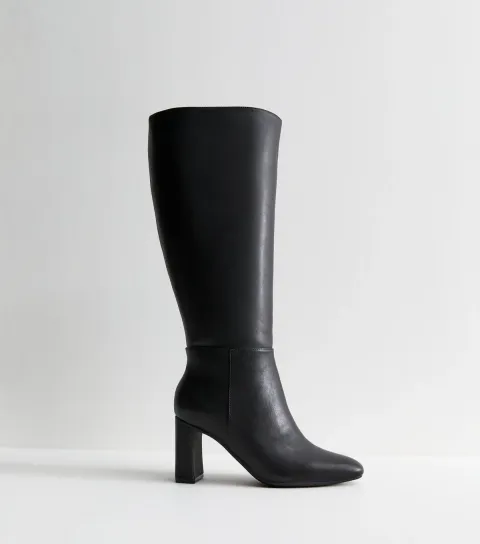 Women's Extra Calf Fit Black Faux Leather Heeled Boots Vegan