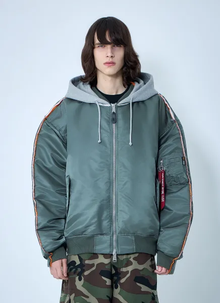 Bomber Jacket with Attached Hood