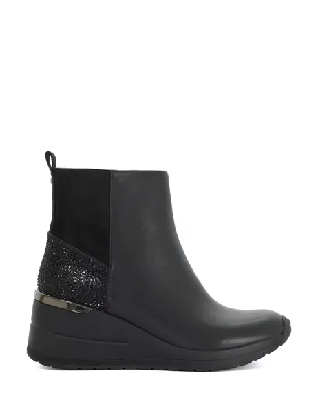 Leather Wedge Ankle Boots Black