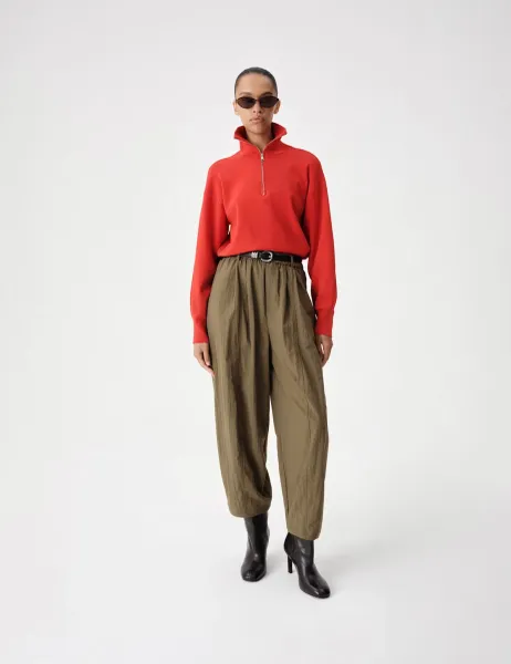 Marks & Spencer Funnel Neck Half Zip Relaxed Jumper Red