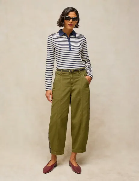 White Stuff Adeline Pure Cotton Utility Barrel Leg Trousers Khaki
