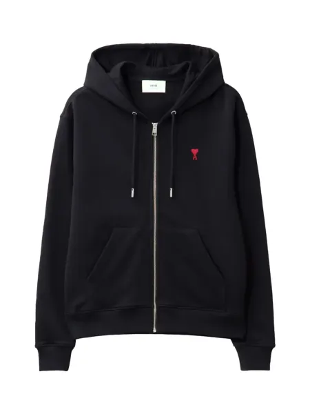 AMI Cotton Zipped Hoodie Black