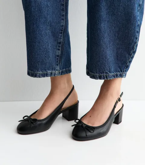 Women's Wide Fit Black Faux Leather Slingback Ballerina Pumps Vegan