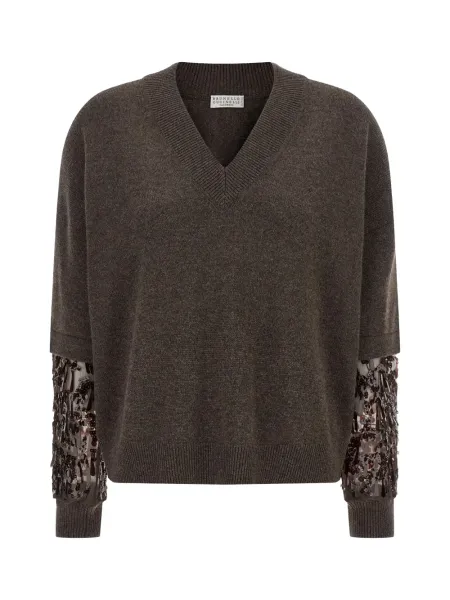Women embellished cashmere sweater Brown