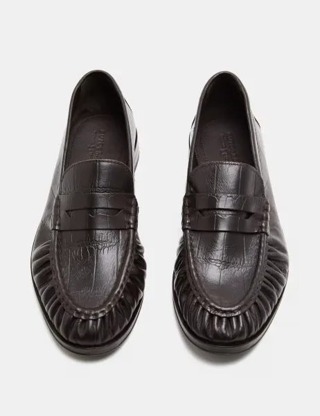 Autograph Ruched Leather Slip On Loafers Dark Brown