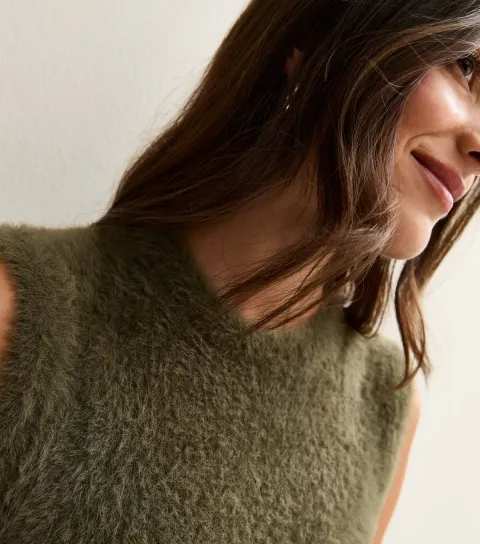 New Look Women's Khaki Fluffy Knit Tank Top