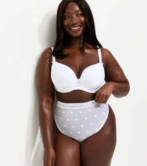 Women's Plus Size White Semi-Sheer Daisy Embroidered High Waist Thong Curves