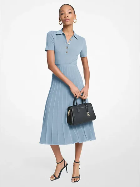 Ribbed Stretch Knit Polo Midi Dress