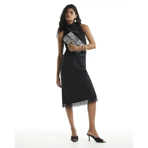 River Island Satin 90S Lace Hem Slip Skirt