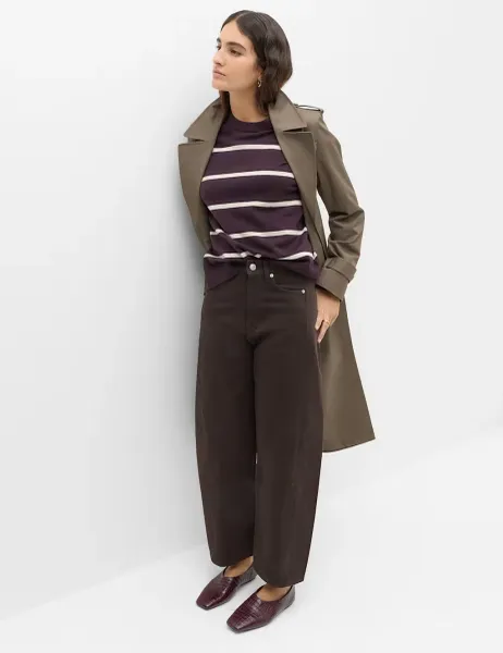 Marks & Spencer Pure Cotton High Waisted Barrel Leg Cropped Trousers Bitter Chocolate