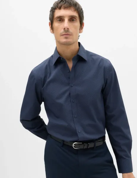 Marks & Spencer Regular Fit Easy Iron Geometric Print Shirt Indigo Mix