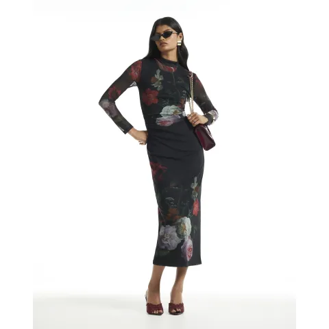 River Island Mesh Floral Print Maxi Dress