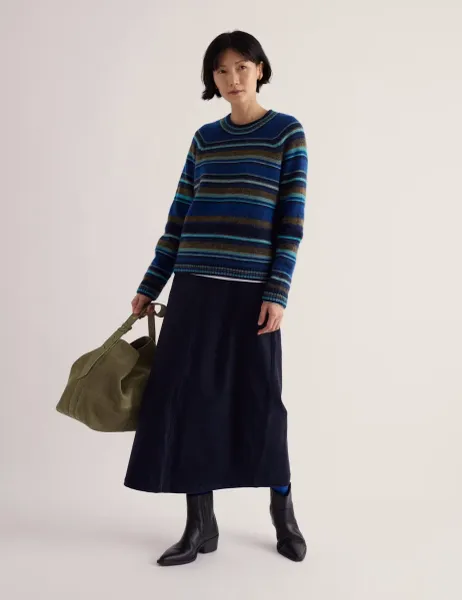 Seasalt Cornwall Pure Cotton Cord Midi A-Line Skirt Navy
