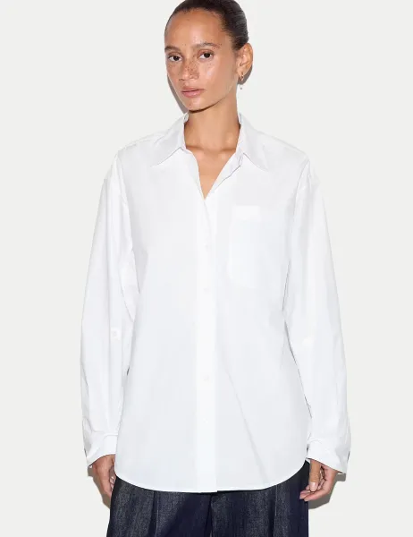 Jigsaw Pure Cotton Oversized Collared Shirt White