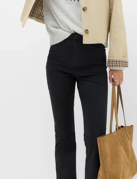 Marks & Spencer Cotton Rich Kick Flare Trousers Midnight Navy