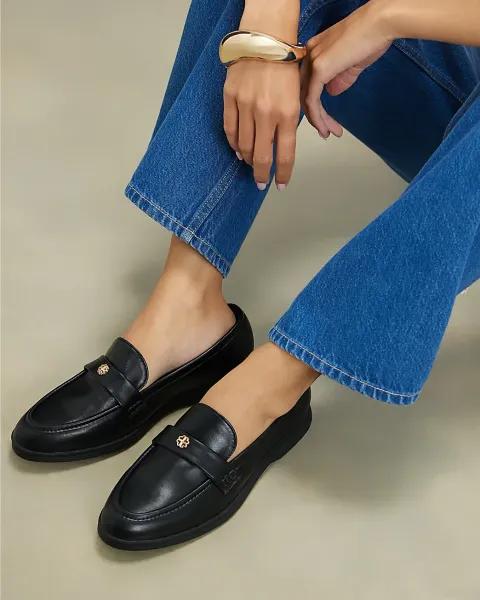 River Island Faux Leather Metal Decal Loafers
