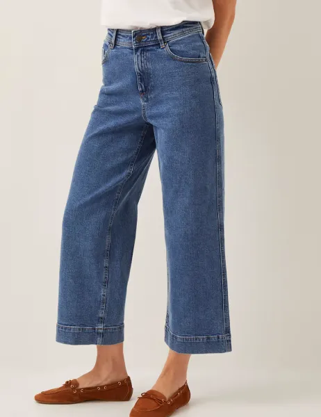 High Waisted Straight Leg Cropped Jeans Blue Denim