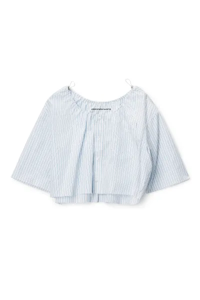 Off-Shoulder Cropped Shirt with Bungee Drawcord