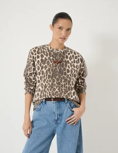 HUSH Pure Cotton Leopard Print Sweatshirt Brown Mix