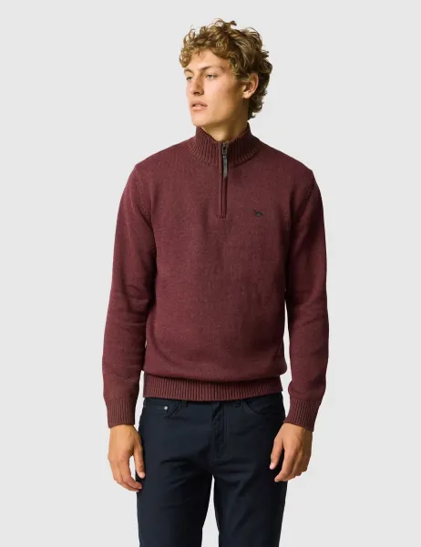 Rodd & Gunn Merrick Bay Pure Cotton Half Zip Jumper Dark Red