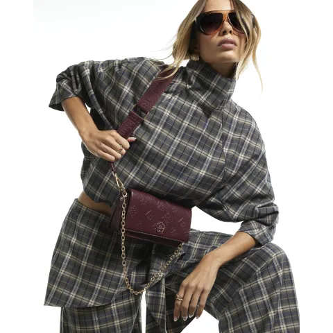 River Island Burgundy Embossed Monogram Crossbody Bag