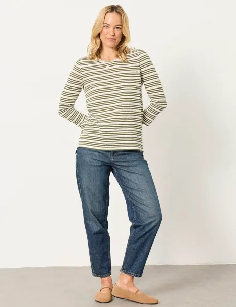 FatFace Pure Cotton Striped Top Green Mix