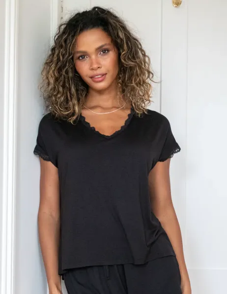 Pour Moi Sofa Loves Lace Hidden Support Pyjama Top Black