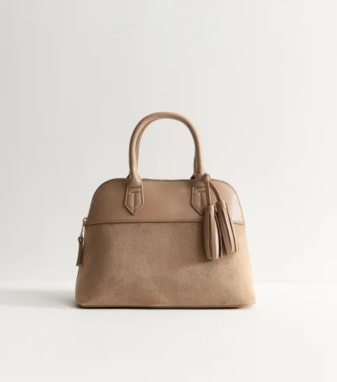 Mink Faux Suede Tassel Charm Tote Bag Vegan