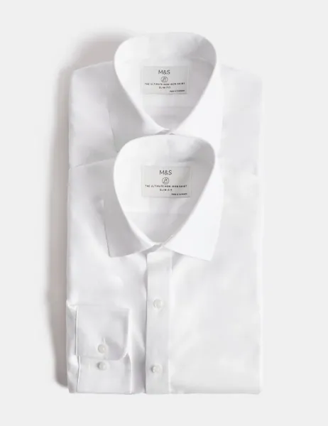 Marks & Spencer Ultimate 2 Pack Slim Fit Non Iron Shirts White