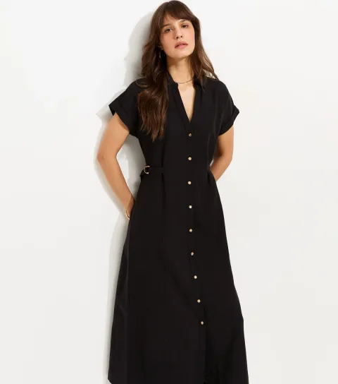 Women's Tall Black Midi Shirt Dress