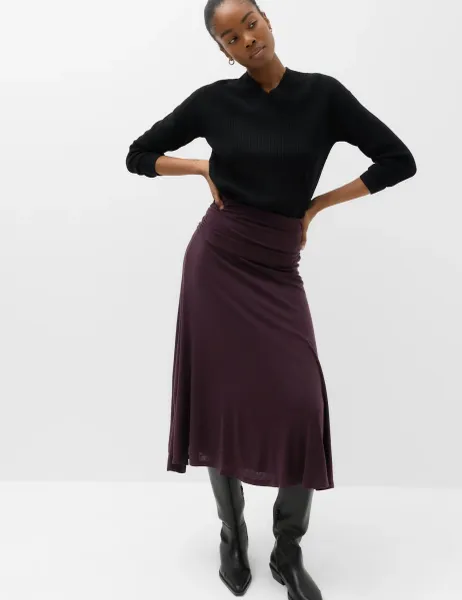 Marks & Spencer Lyocell Blend Ruched Midi A-Line Skirt Dark Aubergine