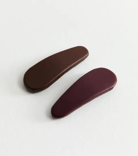 Pack of 2 Brown and Burgundy Faux Leather Hair Slides