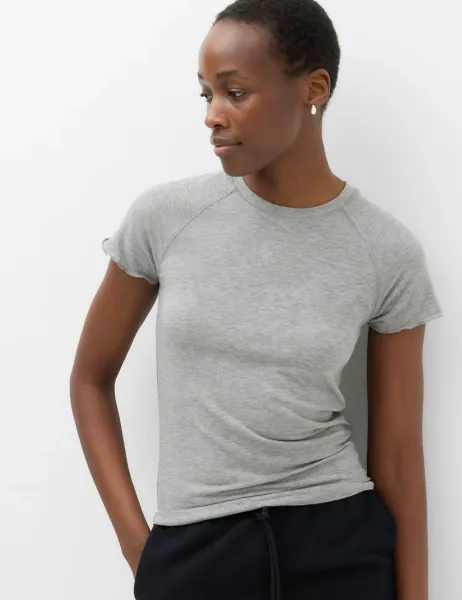 Marks & Spencer Short Sleeve Lettuce Edge T-Shirt Grey Marl