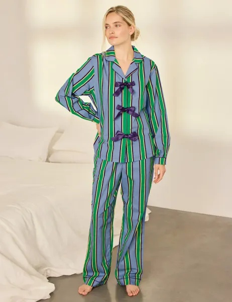 Chelsea Peers Pure Cotton Striped Long Pyjama Set Multi