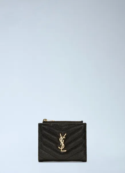 Saint Laurent Monogram Grain De Poudre Zipped Card Case