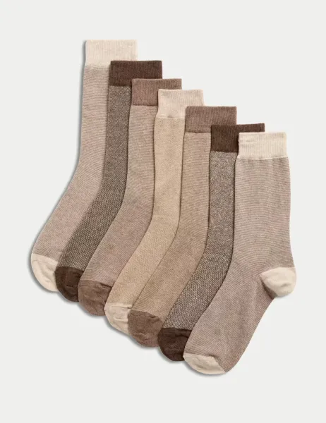 Marks & Spencer 7 Pack Cool & Fresh Cotton Rich Socks Soft Brown Mix